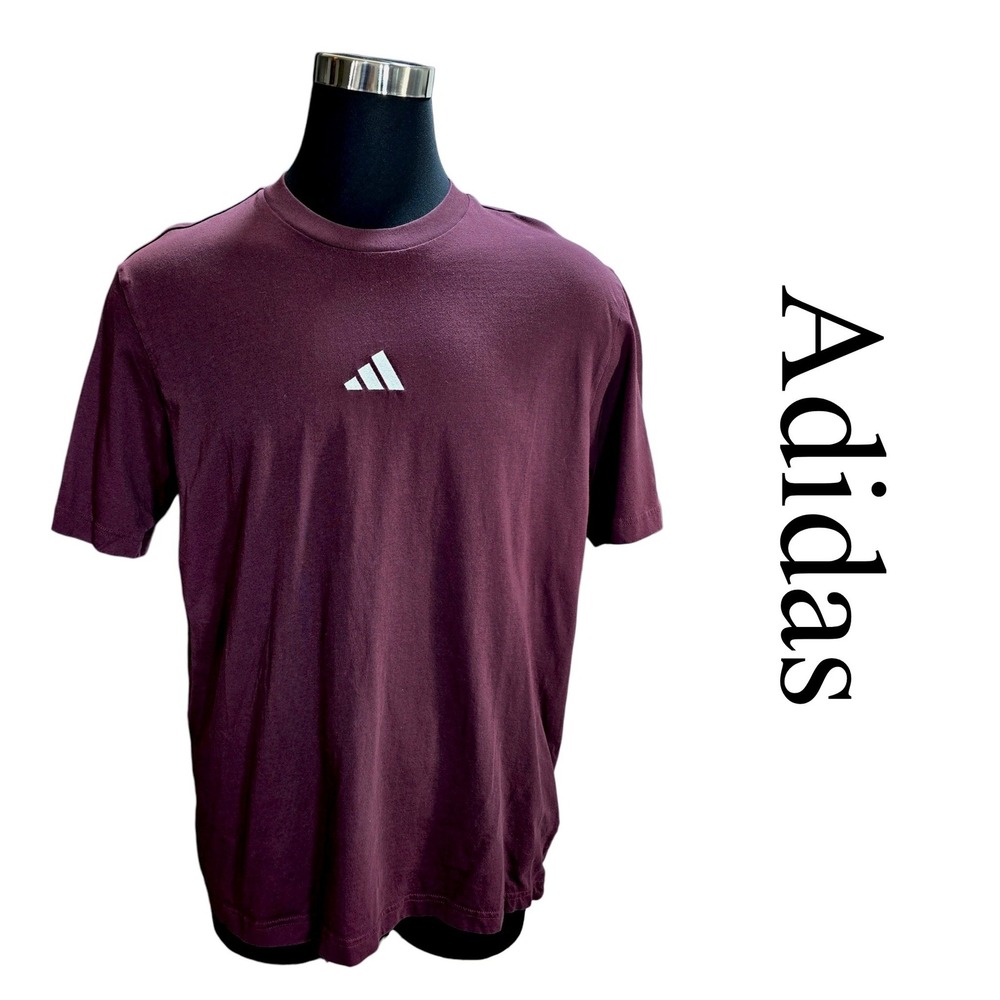 Adidas T-Shirt Mens XL Burgundy Cotton Blend Crew Neck Logo JF1098 Sportswear XL